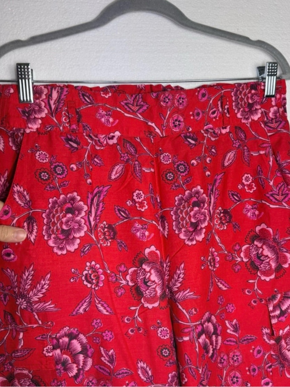 Sundance Size S Red Floral Border Print Wide Leg Pants Boho Cotton Rayon - Picture 2 of 4